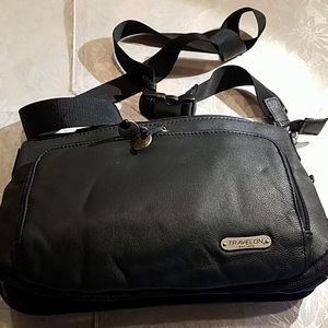 Travelon black leather handbag